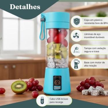 Imagem de Mini Liquidificador Portátil 380ml Recarregável Usb Prático Azul Recar