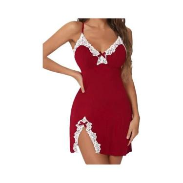 Imagem de Pijamas Sexy Femininos Sem Mangas Com Decote Em V De Renda E Seda Sati