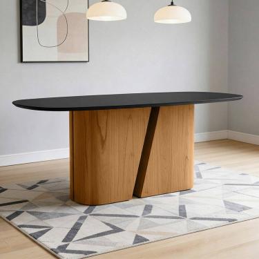 Imagem de Mesa de Jantar 8 Lugares Retangular Orgânico Com Vidro 200cm Salieri N01 Cinamomo Preto...