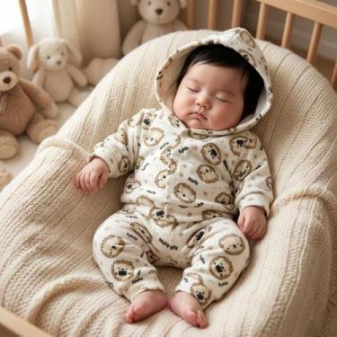 Imagem de Conjunto De Soft Para Bebê Recém Nascido Com Capuz e Calça Quentinho M