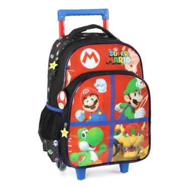 Imagem de Mochila Rodinhas Super Mario Bros Luigi Escolar Preto Infantil Luxcel