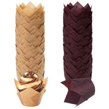 Imagem de Ruisita 150 peças mini copos de cozimento tulipa forros de cupcake forros de muffin para casamento, aniversário, chá de bebê, natural e marrom