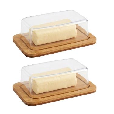 Imagem de Kit 2 Manteigueira 1152 de Bambu com Tampa de Acrílico para Manteiga Frios e Queijo Amadeirado Lyor