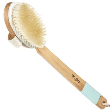 Imagem de Escova corporal de escovação a seco – Esfoliante corporal com cerdas de javali naturais, cabo longo ergonômico removível – Ótimo para escovar a pele seca