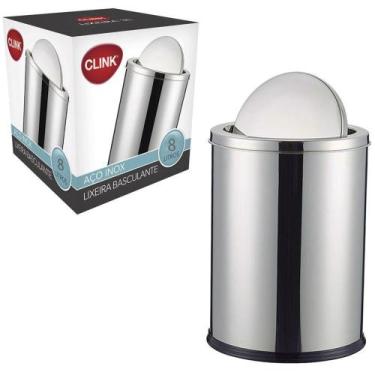 Imagem de Lixeira redonda com tampa basculante de inox 8l na caixa - Clink