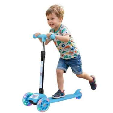Imagem de Patinete Dobrável Azul Infantil 3 Rodas Com Led - Castela - Castela Br