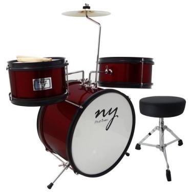 Imagem de Bateria Infantil Acústica 2T JJ Vinho com Banco e Pedal New York - NY-