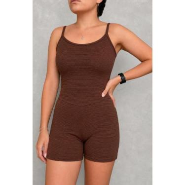 Imagem de Macaquinho Canelado Alcinha Regulável De Sutiã Macacão Roupa Academia 