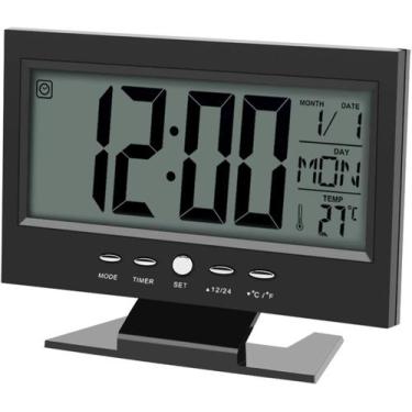 Imagem de Relógio Digital De Mesa A Pilhas Preto Despertador Led Gr. - Sem marca