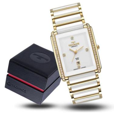 Imagem de Relógio Feminino Technos Cerâmica Safira Branco Dourado Luxo