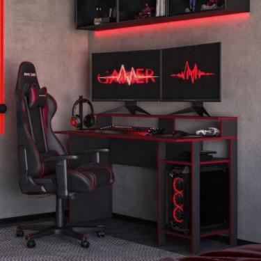 Imagem de Mesa Gamer para Computador 136cm Multimóveis CR25357, Grafite/Vermelho