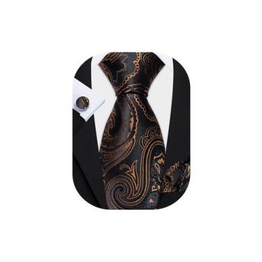 Imagem de Conjunto de Corbata Barry.Wang Negro Bronce con Diseño Paisley en Seda
