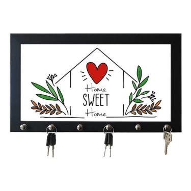 Imagem de Porta Chaves com Moldura com 6 ganhos Home Sweet Home Colorido (Preto)