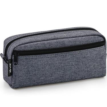 Imagem de Estojo de lápis de grande capacidade, bolsa multicolorida, bolsa de cosméticos, bolsa de caneta com bolsa de zíper para meninos e meninas (cinza escuro)