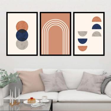 Imagem de Kit 3 Quadros Decorativos Abstrato Azul, Terracota