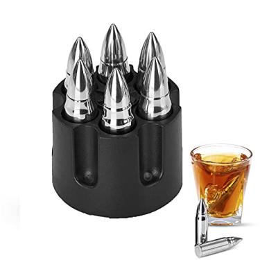 Imagem de HIOD Bullet Whiskey Stones Cool Gadgets Cubos de gelo de aço inoxidável, pedras refrescantes reutilizáveis para vinho de uísque, mantenha a bebida fria por mais tempo, prata