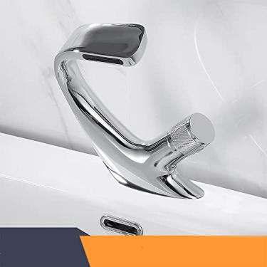 Imagem de Torneiras de lavatório preto fosco torneira misturadora de banheiro de latão torneira de lavatório de alça única de furo único guindaste elegante, cromado, China