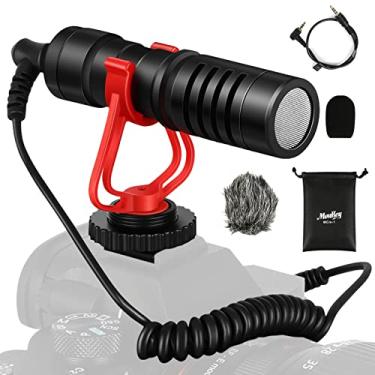 Imagem de Moukey Microfone de câmera MCM-1, microfone de vídeo com suporte de choque e para-brisa, kit profissional de vlogging para iPhone, smartphone Android, câmera DSLR e filmadora, microfone espingarda sem
