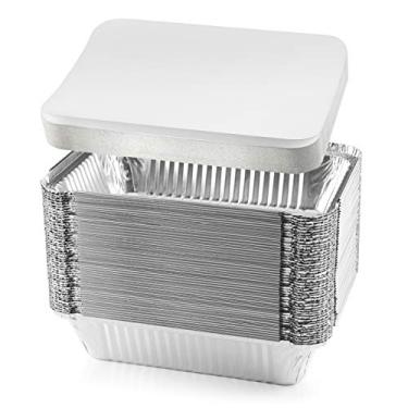Imagem de NYHI Panelas de alumínio descartáveis com tampas, recipientes de folha oblonga para cozinhar, assar refeições, para viagem, bandeja de armazenamento de alimentos pesada, recipiente com tampa 21,3 x 15