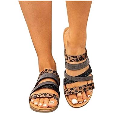 Imagem de Sandálias femininas casuais de verão, sandálias femininas de dedo aberto sem cadarço chinelos rasos sandálias sapatos casuais de verão sandálias de praia, Z01-Marrom, 8.5