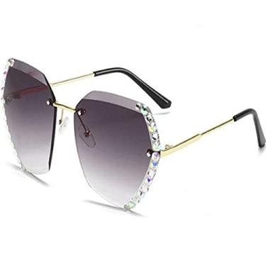 Imagem de Óculos de sol femininos com óculos de diamante, óculos de sol aparados de diamante com óculos de aro, cinza, branco