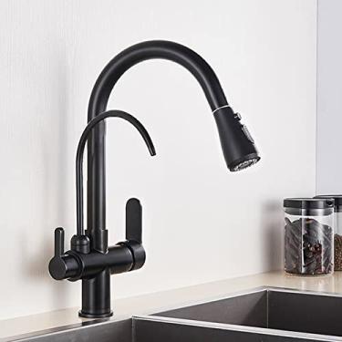 Imagem de Guindaste filtrado preto fosco para cozinha pull out spray 360 rotação torneira filtro de água três vias torneira de cozinha misturador de pia, TPYE A, preto fosco, China