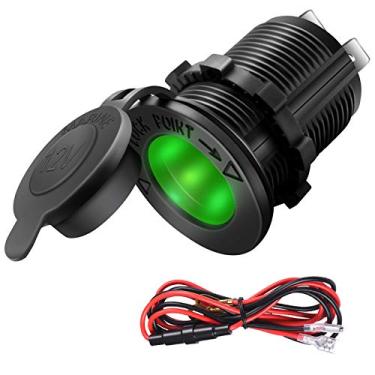 Imagem de Soquete de isqueiro para cigarros para carro náutico motocicleta ATV RV isqueiro soquete tomada 12V plugue à prova d'água (LED verde) por ZHSMS