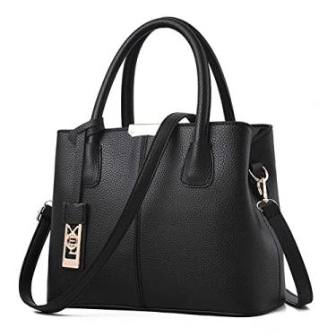 Imagem de Bolsa feminina alça superior bolsa de couro clássica bolsa transversal moda feminina elegante bolsa de ombro bolsa tote, Preto