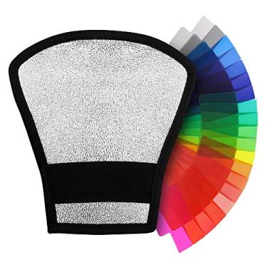Imagem de TOAZOE Difusor de flash de dois lados Softbox refletor prata/branco para Canon, Nikon, Pentax, Yongnuo, Godox, Sigma, Speedlite + 20 peças de filtro pop-up de gel de iluminação colorida estroboscópica