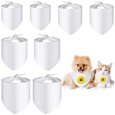 Imagem de 8 peças bandanas para cães de sublimação branco sólido DIY bandanas para animais de estimação cachecol triângulo lenço de cachorro branco bandanas poliéster lenço para animais de estimação vestuário p