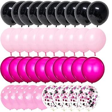 Imagem de Decorações de festa de aniversário rosa-choque, 50 peças, rosa vermelho, rosa choque, preto, balão de bolinhas de látex, balão de bolinhas para meninas, chá de bebê, Mardi Gras Mouse, festa de aniversário de 30 anos