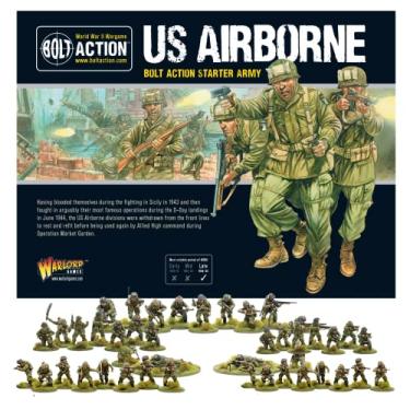 Imagem de Wargames Delivered Miniaturas Bolt Action - Warlord Games US Airborne Starter Set, miniaturas de 28 mm - 40 Bolt Action US Army, kits de modelo WW2 e kit de modelo de tanque - Kits de modelo de