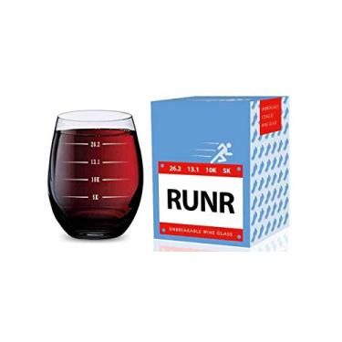 Imagem de Taça de vinho sem haste para corredores (5K, 10K, 13,1, 26,2 medidas) feita de plástico Tritan inquebrável e pode ir à lava-louças – 473 ml