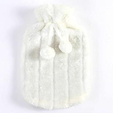 Imagem de Garrafa de água quente PVC com capa de pelúcia macia bolsa de água quente para terapia de compressa quente e fria, ideal para cólicas menstruais, alívio da dor no pescoço e ombro, branco, 2000ml