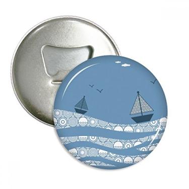 Imagem de Ilustração de nuvem com ondas do mar e paisagem de barco abridor de garrafas ímã de geladeira emblema multifuncional