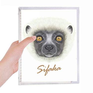 Imagem de Caderno branco fofo de macaco Sifaka animal diário de folhas soltas recarregáveis papelaria