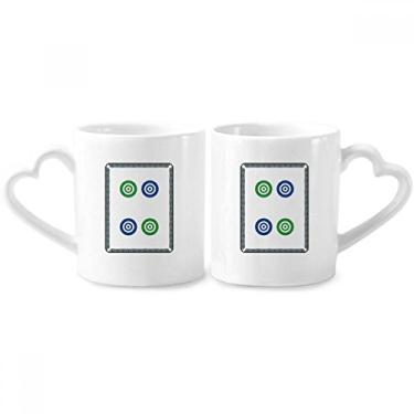 Imagem de Mahjong Conjunto de canecas de porcelana para casais, círculos, pontos com 4 padrões de azulejos, coração e coração