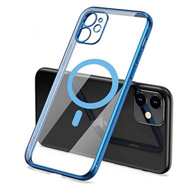 Imagem de Capa de carregador magnético sem fio de chapeamento fashion para iphone 14 13 12 11 pro xs max x xr 7 8 plus capa transparente de silicone, azul marinho, para iphone 12mini