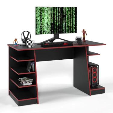 Imagem de Mesa Gamer Computador Combat Bordas Coloridas - Vermelho - Humagui Móv