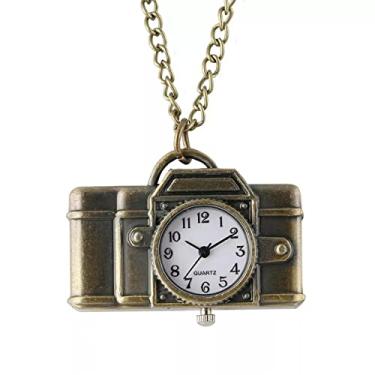 Imagem de CNBPIC Forma de câmera algarismos arábicos display quartzo bolso relógio mini pendente relógio fob suéter corrente