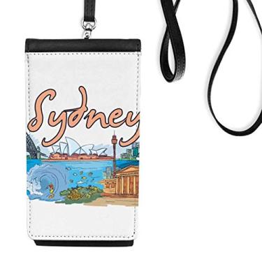 Imagem de Australia City Sydney Opera bolsa para celular em aquarela, bolso preto