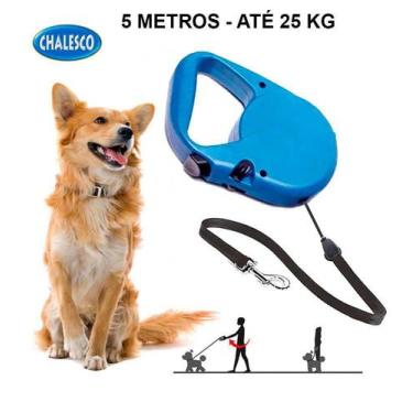 Imagem de Guia Retrátil Corda Regulável 5 Metros Para Cães Até 25Kg - Chalesco