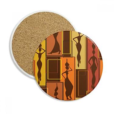 Imagem de Caneca de porta-copos abstrata de arte feminina negra aborígene africana com pedra absorvente de proteção de mesa