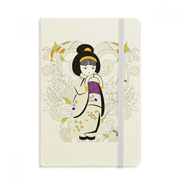 Imagem de Caderno de quimono japonês com estampa de menina em tecido oficial capa dura diário clássico