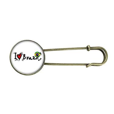Imagem de I Love Brazil Bandeira da Palavra Love Heart Ilustration Broche de Metal Retrô Joia