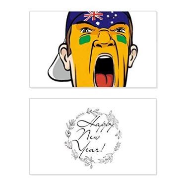 Imagem de Bandeira da Austrália Máscara Facial Maquiagem Cabeça Gritando Chapéu Ano Novo Cartão Bless Mensagem Presente
