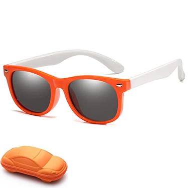 Imagem de Óculos de sol kids - Oculos de sol infantil de 02-12 anos Dobravel flexivel uv400 com caixinha (laranja e branco)