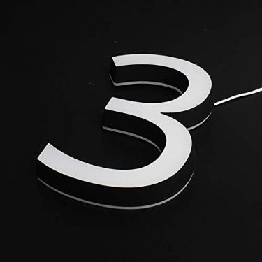 Imagem de Placa 3D flutuante para casa número LED 0-9 placas de porta acrílica de aço inoxidável 1,5 cm, placa digital grande moderna, luz branca preta, macia, brilho exterior, resistente ao clima, durável