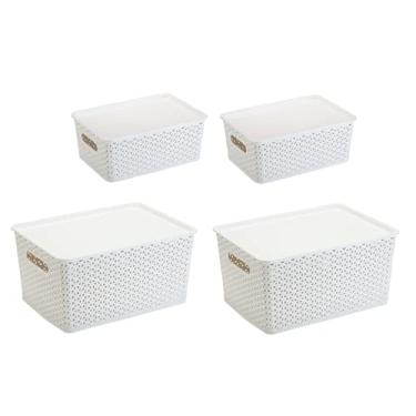 Imagem de Kit 4 Caixas Organizadoras Rattan com tampa Sendo 2 de 15L e 2 de 6,5 Litros Cor: Branco
