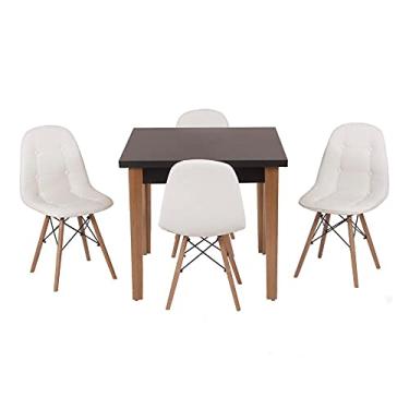 Imagem de Conjunto Mesa de Jantar Luiza 80cm Preta com 4 Cadeiras Botonê - Branco